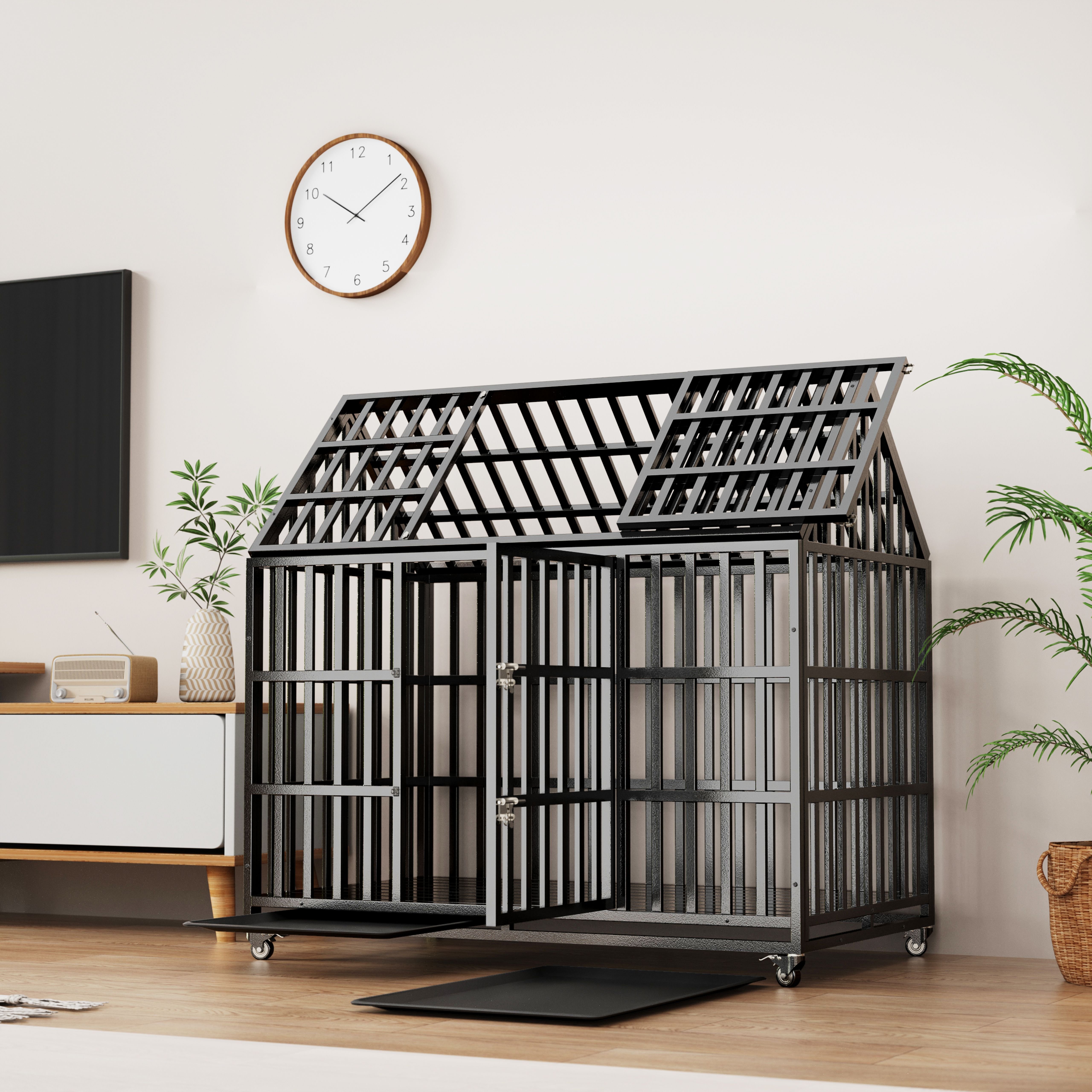 52" Heavy Duty Dog Crate Large Dog cage Strong Metal Dog Kennels and ...