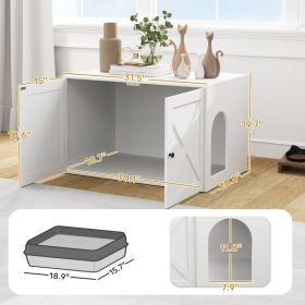 PawHut Cat Litter Box Enclosure With Barn Door, Cat Hole, White (Option: White)
