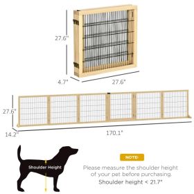 PawHut Wooden Pet Gate, 6-Panel Folding Dog Safety Barrier With Support Feet For Small & Medium Dogs, Natural Wood (Option: Natural wood)