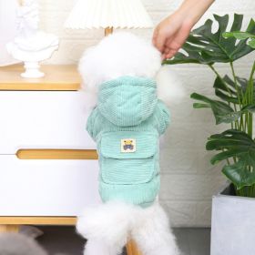 Dog warm clothing; Autumn and winter clothes New cotton padded clothes Teddy pet clothes Winter plush corduroy pull loop two leg cotton padded cl (colour: Starter Edition - Green, size: L)
