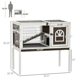 PawHut Wood Rabbit Hutch, Elevated Guinea Pig Cage With Run, Coffee (Option: Coffee and White)